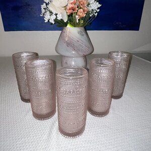 NWOT BKLYN Steel C Dotted Light Pink Tall Glass Cups Set of 5